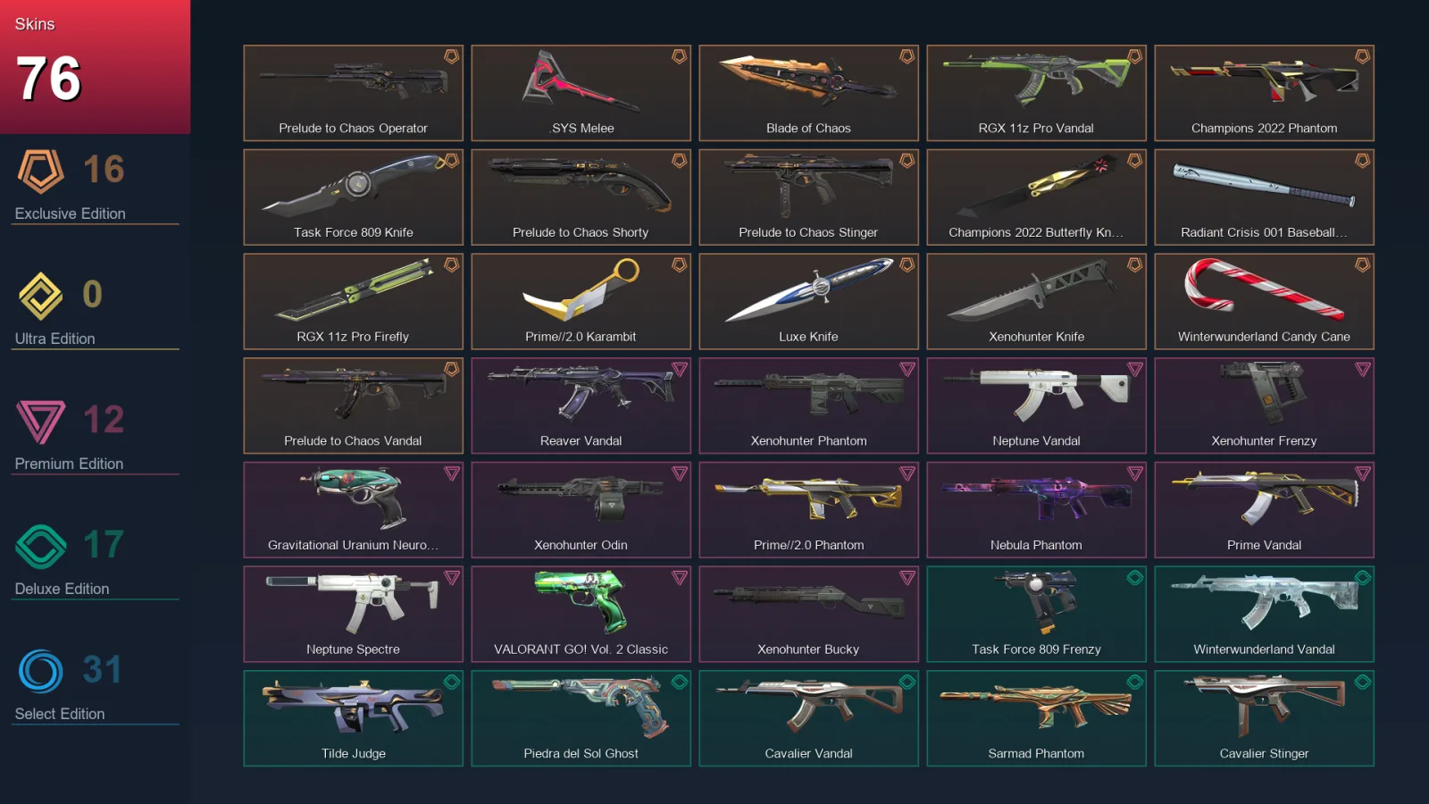 NA | Lv74 | Unranked | 76 Skin | 22 Agent | 50 Buddy