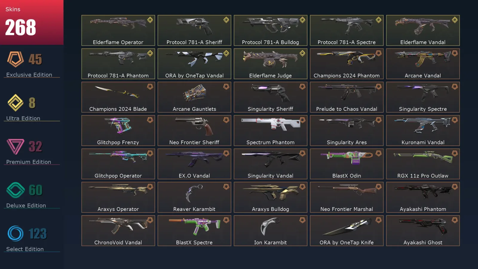 [Valorant] | EU | Level 311 | 28 Agents | 268 Skins
