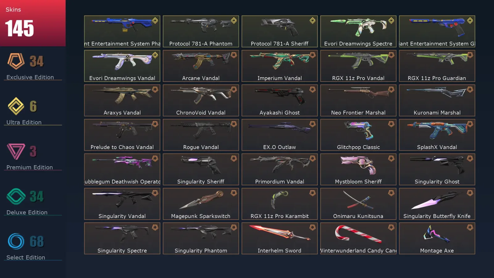 [Valorant] | EU | Level 156 | Diamond 2 | 29 Agents | 145 Skins