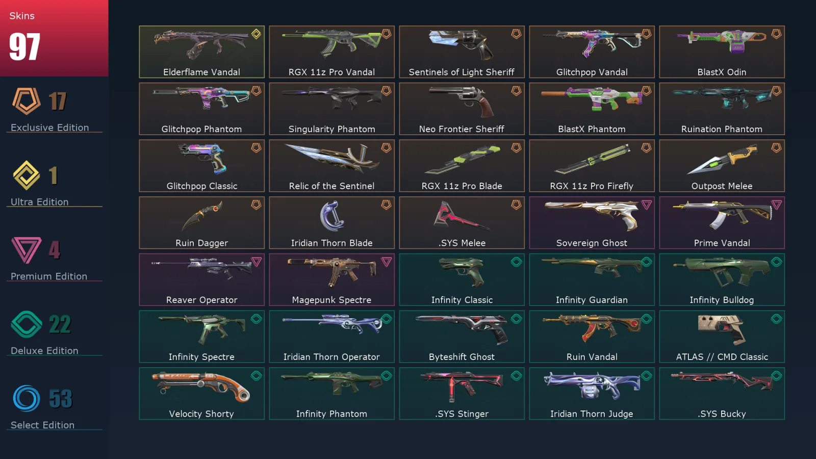 [Valorant] | EU | Level 351 | 28 Agents | 97 Skins