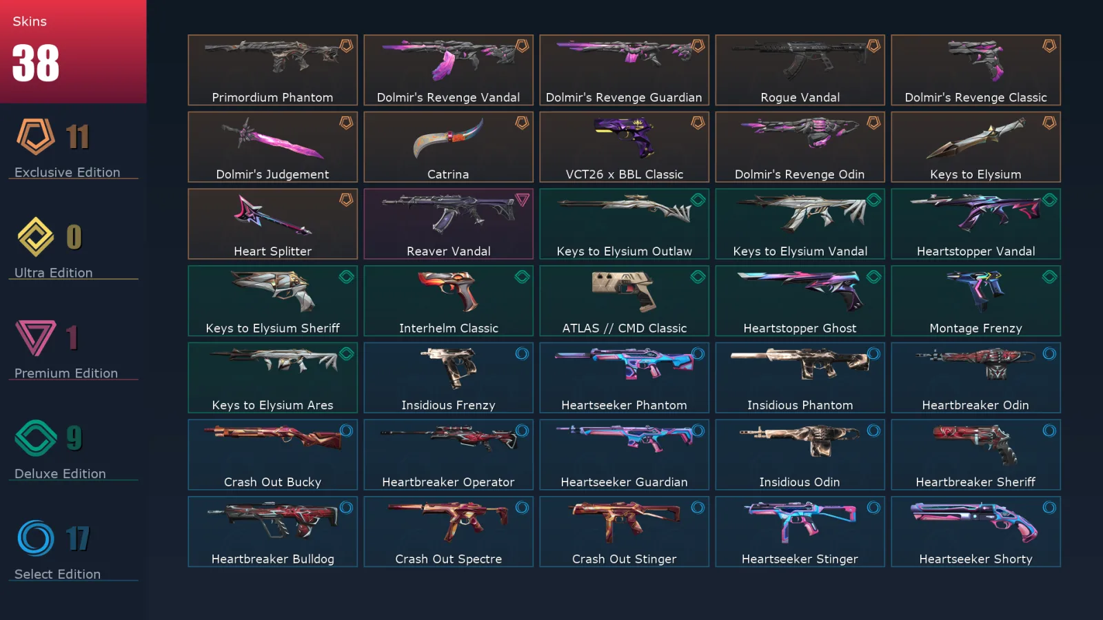 [Valorant] | EU | Level 139 | Ascendant 1 | 19 Agents | 38 Skins