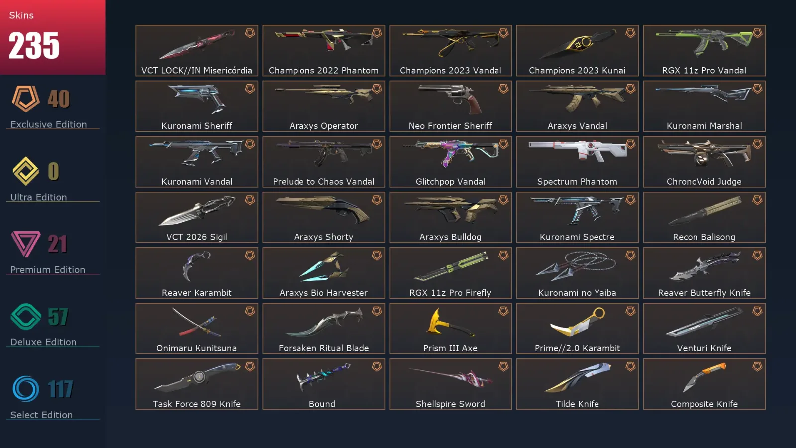[Valorant] | EU | Level 500 | 29 Agents | 235 Skins