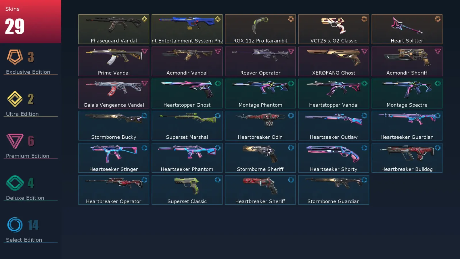 [Valorant] | EU | Level 45 | Ascendant 2 | 15 Agents | 29 Skins — Valorant account