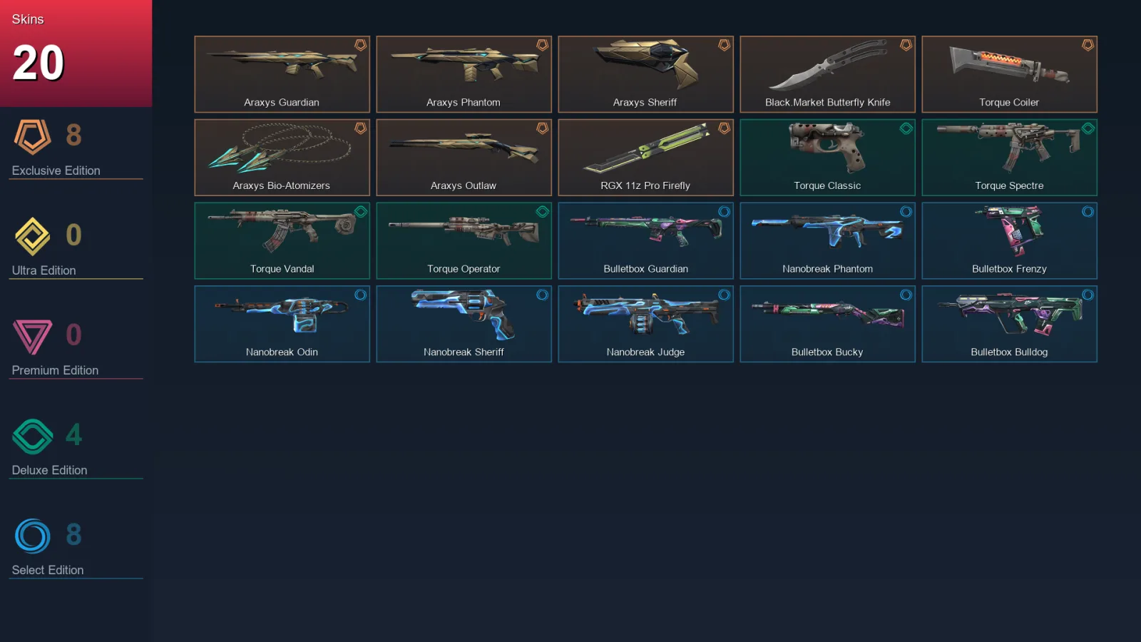 EU | Araxys Guardian | Araxys Phantom | Araxys Sheriff | Black.Market Butterfly Knife | 20 Skin | 19 Agent | 31 Buddy | Lv57