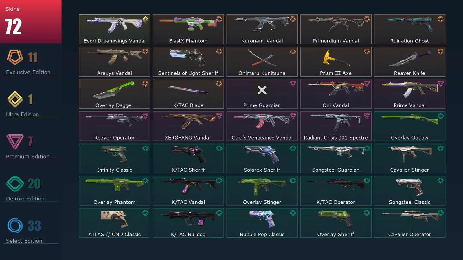 [Valorant] | EU | Level 200 | 29 Agents | 72 Skins