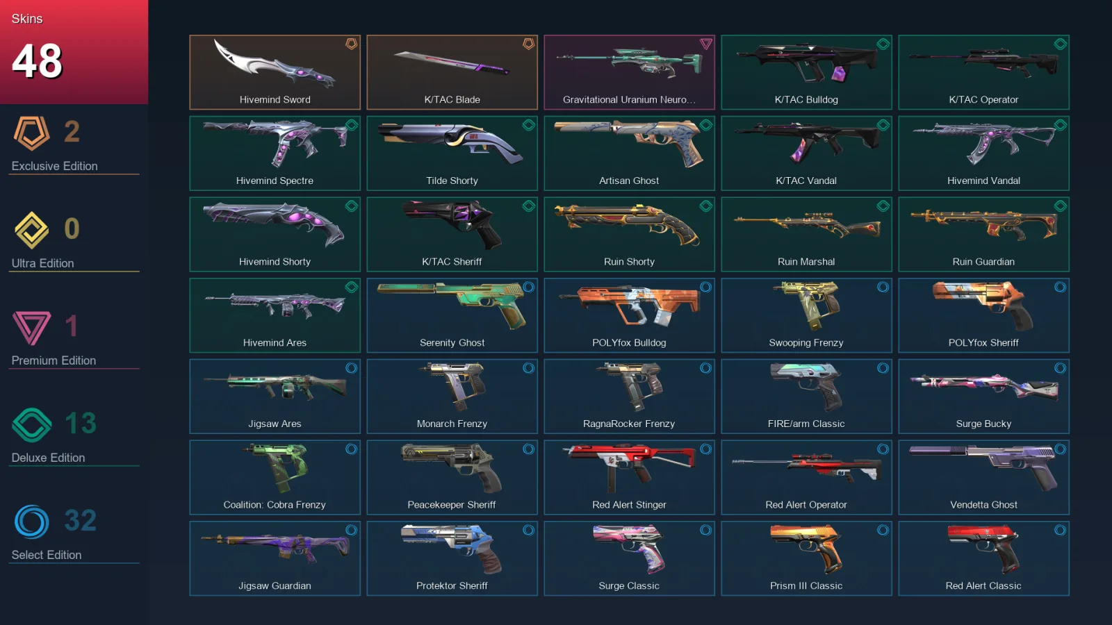 AP | Lv255 | Unranked | 48 Skin | 22 Agent | 88 Buddy