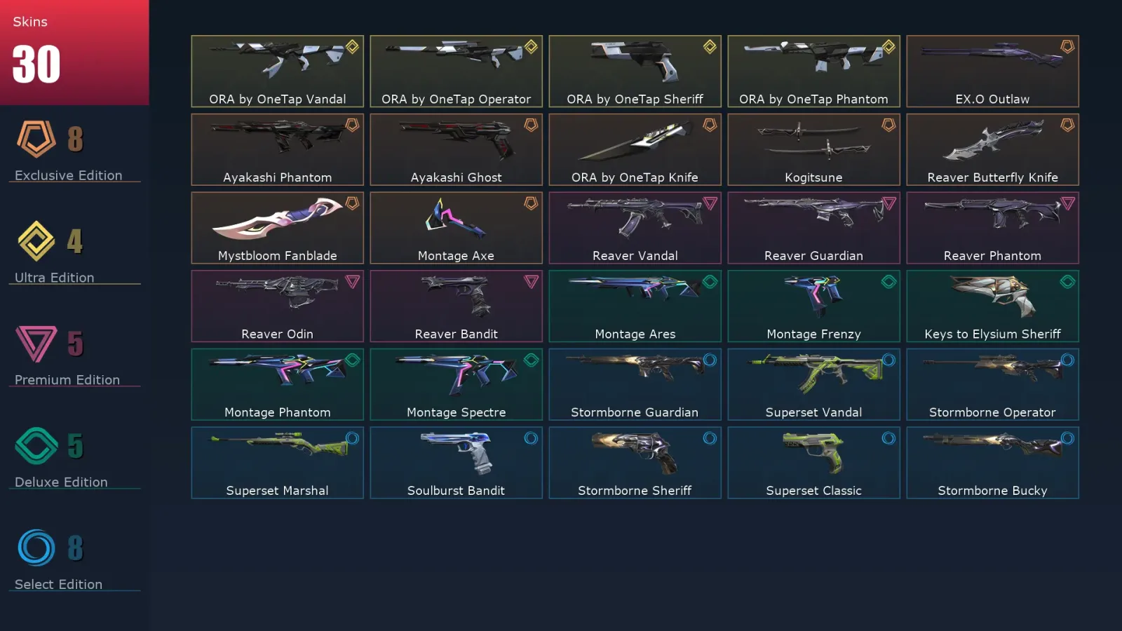 [Valorant] | EU | Level 61 | 18 Agents | 30 Skins — Valorant account