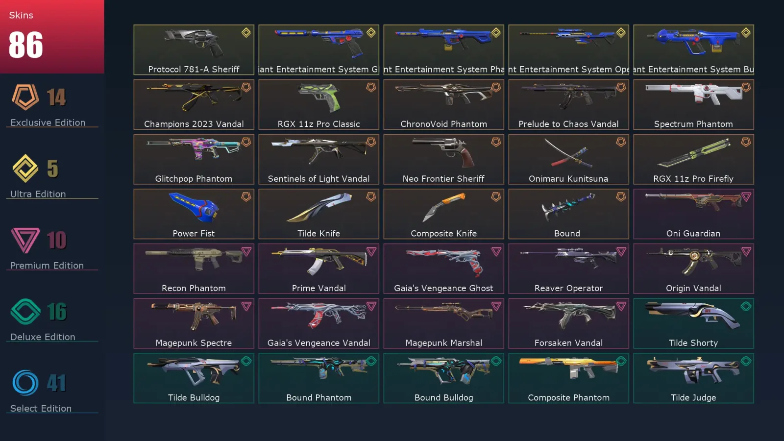 [Valorant] | EU | Level 322 | Silver 3 | 29 Agents | 86 Skins