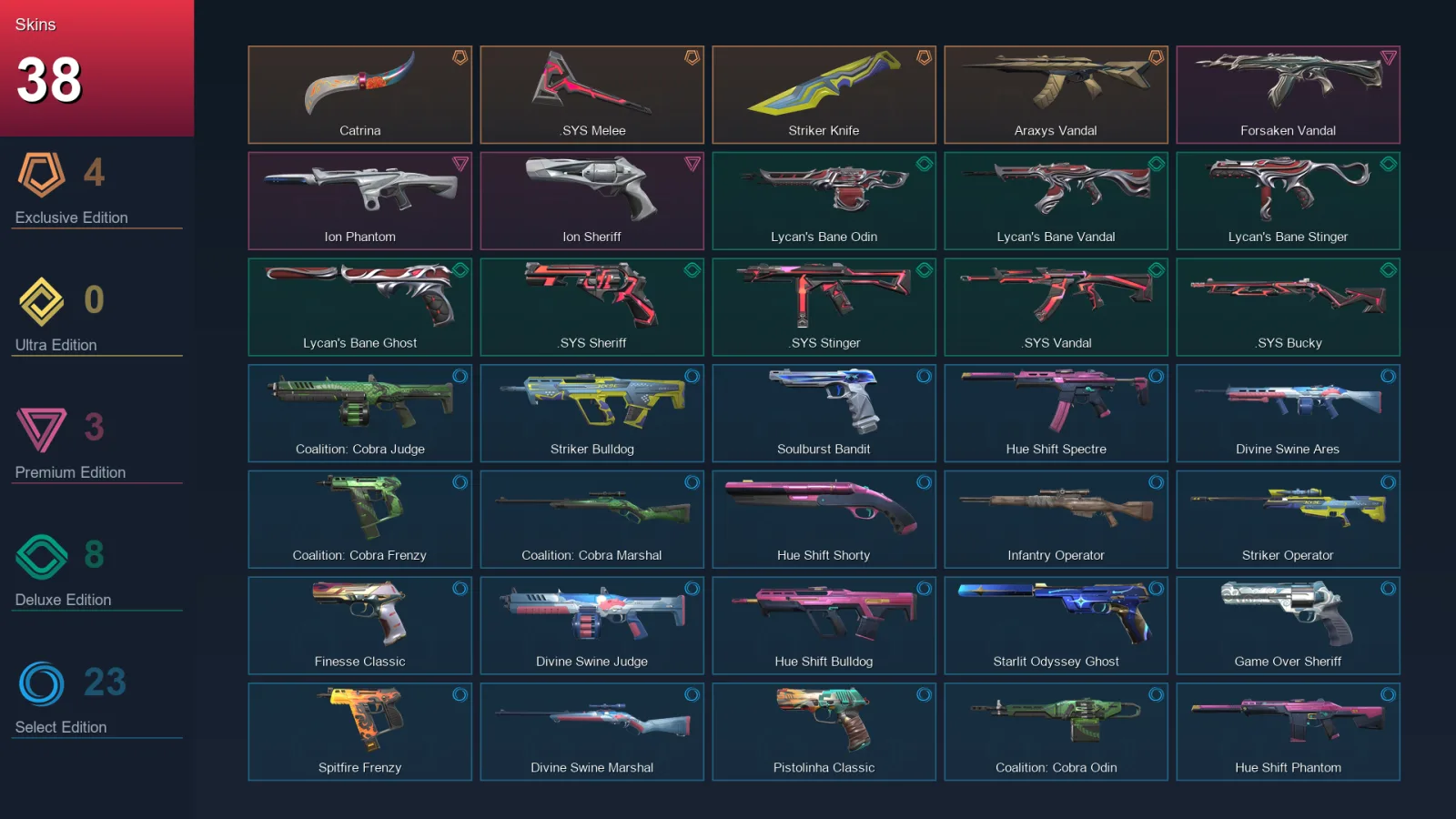 EU | Catrina | .SYS Melee | Striker Knife | Araxys Vandal | 38 Skin | 29 Agent | 68 Buddy | Lv149