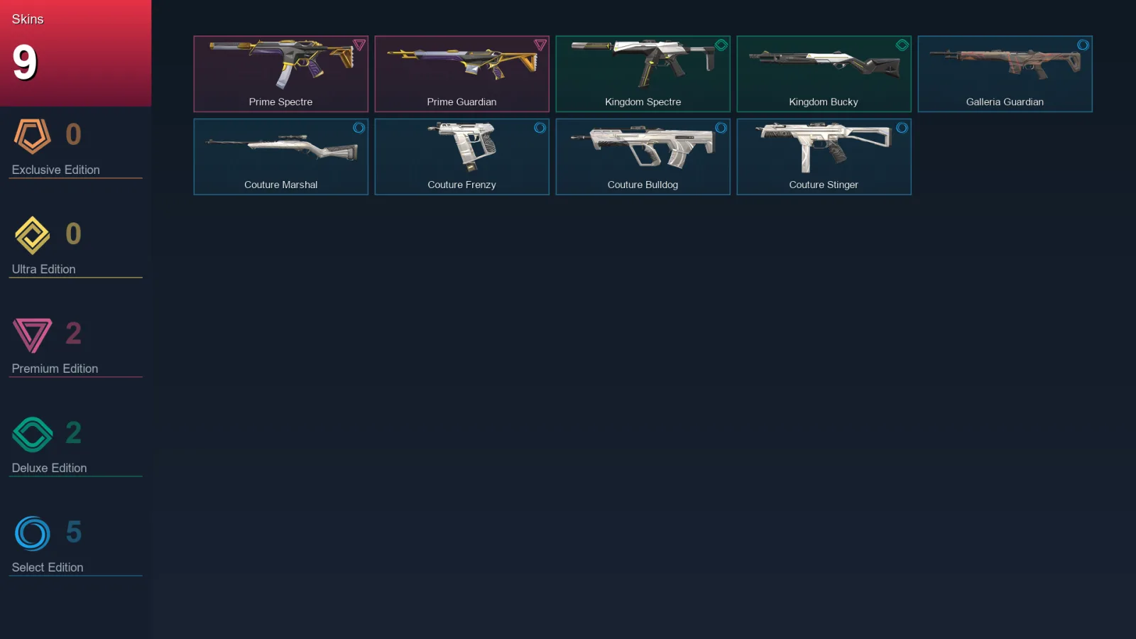 EU | Prime Spectre | Prime Guardian | Kingdom Spectre | Kingdom Bucky | 9 Skin | 7 Agent | 8 Buddy | Lv7