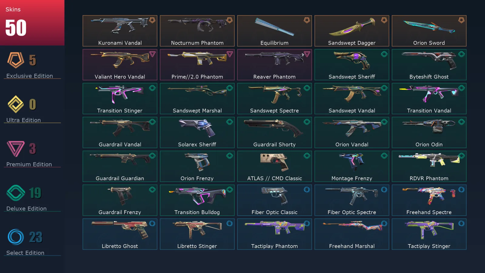 [Valorant] | EU | Level 167 | 29 Agents | 50 Skins