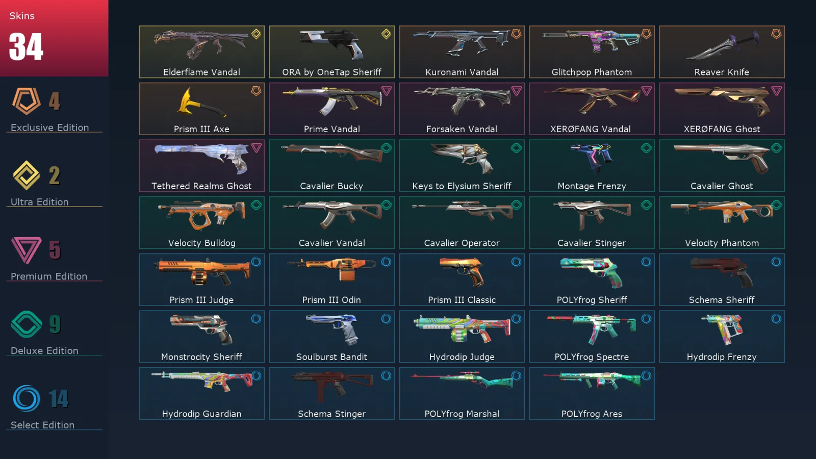 [Valorant] | EU | Level 114 | 29 Agents | 34 Skins