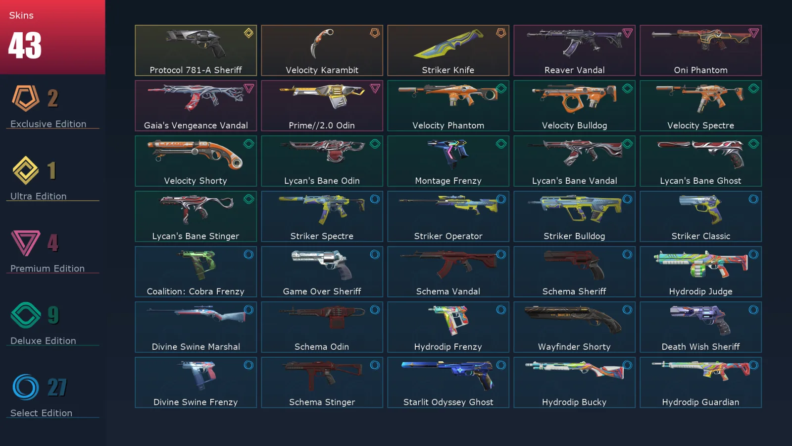 [Valorant] | EU | Level 159 | 28 Agents | 43 Skins