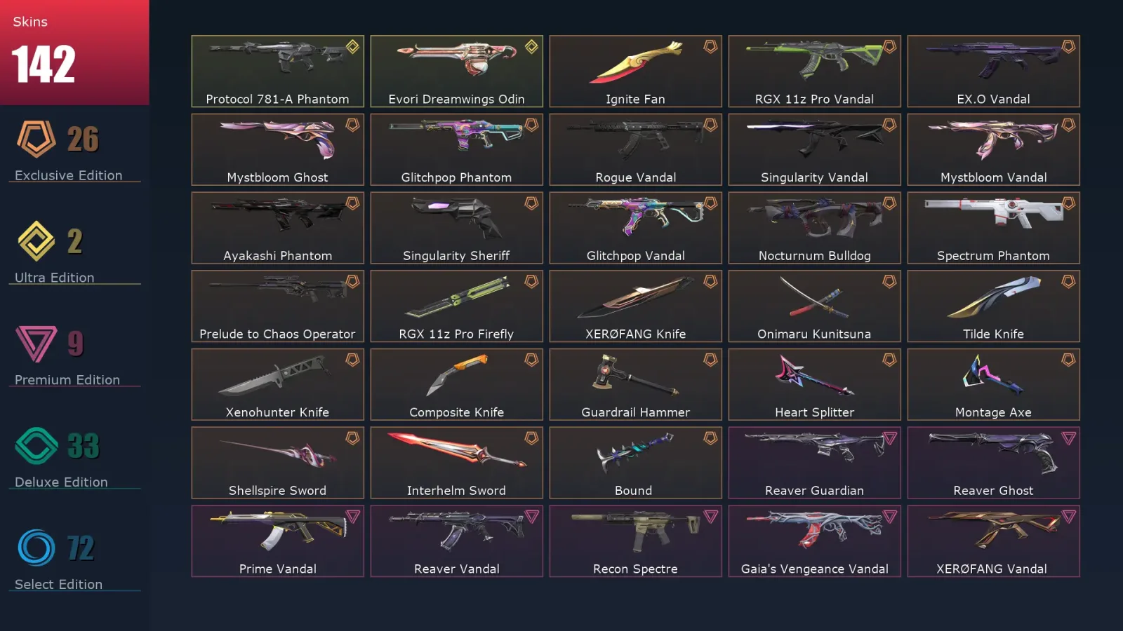 [Valorant] | EU | Level 281 | 29 Agents | 142 Skins