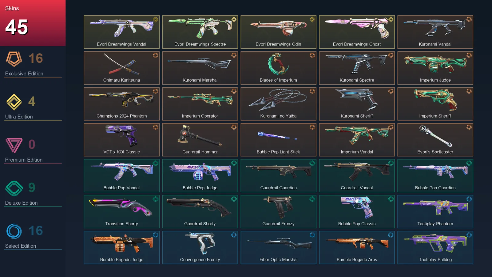 NA | Lv102 | Unranked | 45 Skin | 27 Agent | 67 Buddy