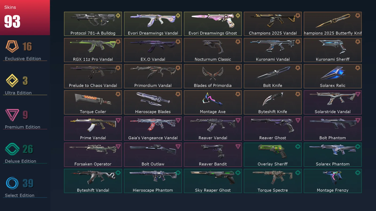 [Valorant] | EU | Level 373 | 29 Agents | 93 Skins