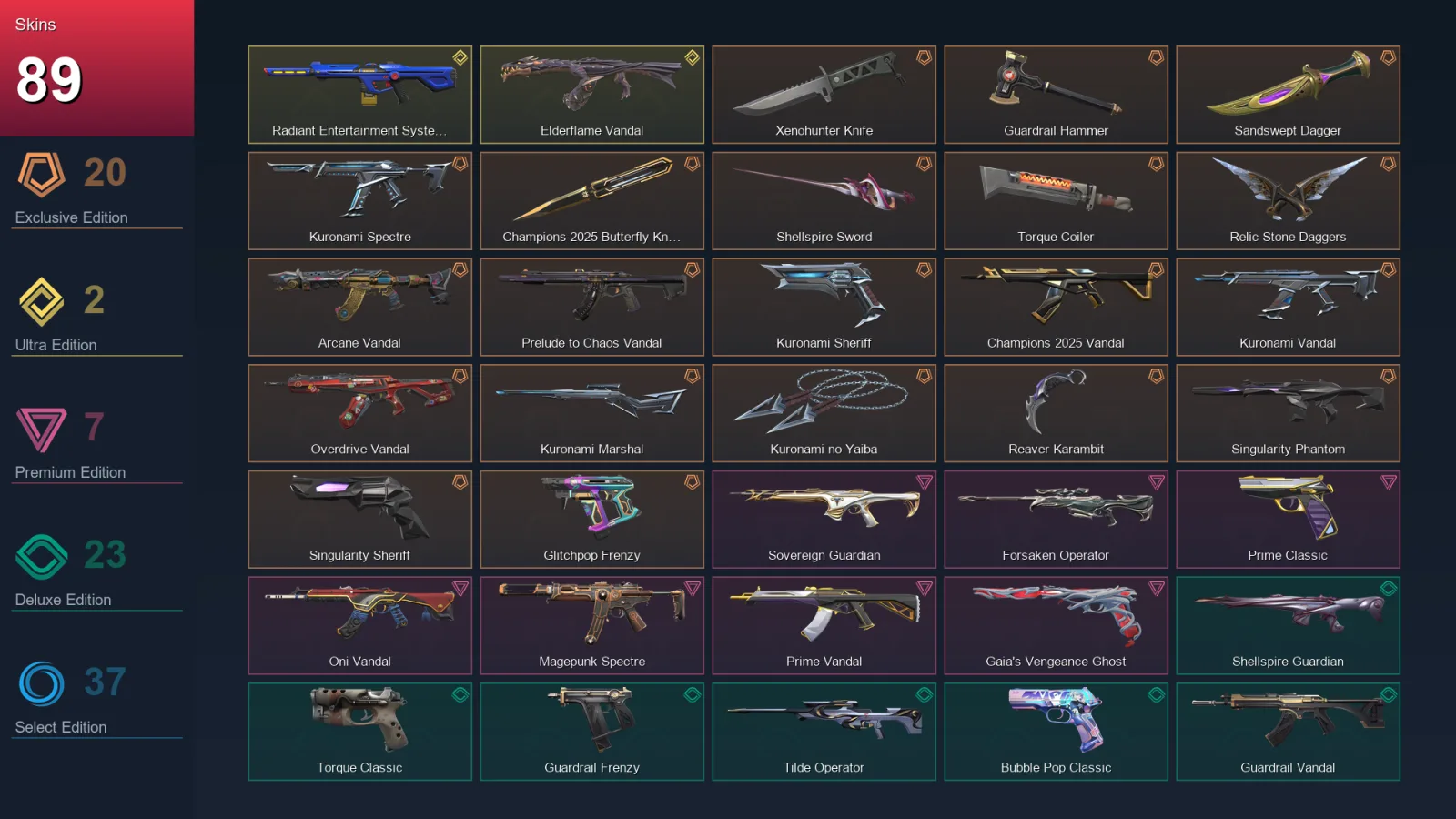 AP | Lv183 | Unranked | 89 Skin | 28 Agent | 97 Buddy