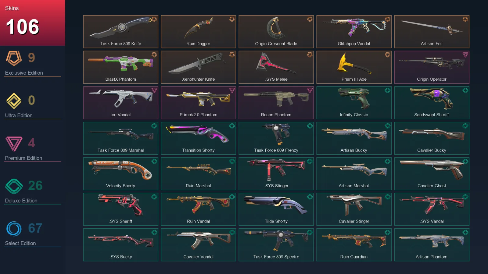 AP | Lv417 | Unranked | 106 Skin | 27 Agent | 158 Buddy