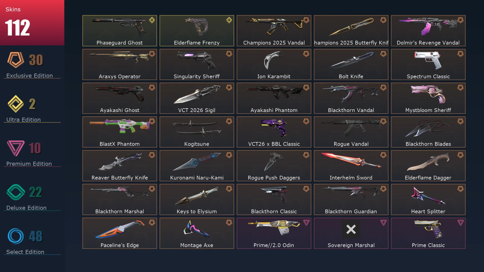 [Valorant] | EU | Level 171 | Diamond 3 | 28 Agents | 112 Skins