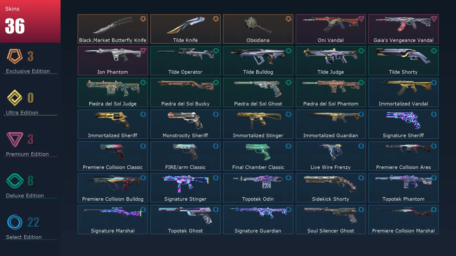 [Valorant] | EU | Level 125 | 23 Agents | 36 Skins