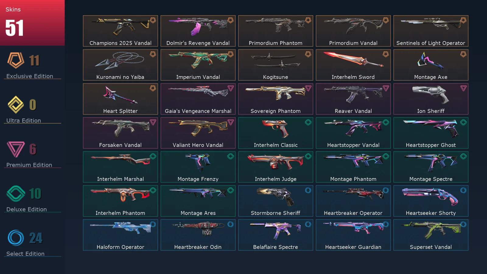 [Valorant] | EU | Level 116 | 28 Agents | 51 Skins