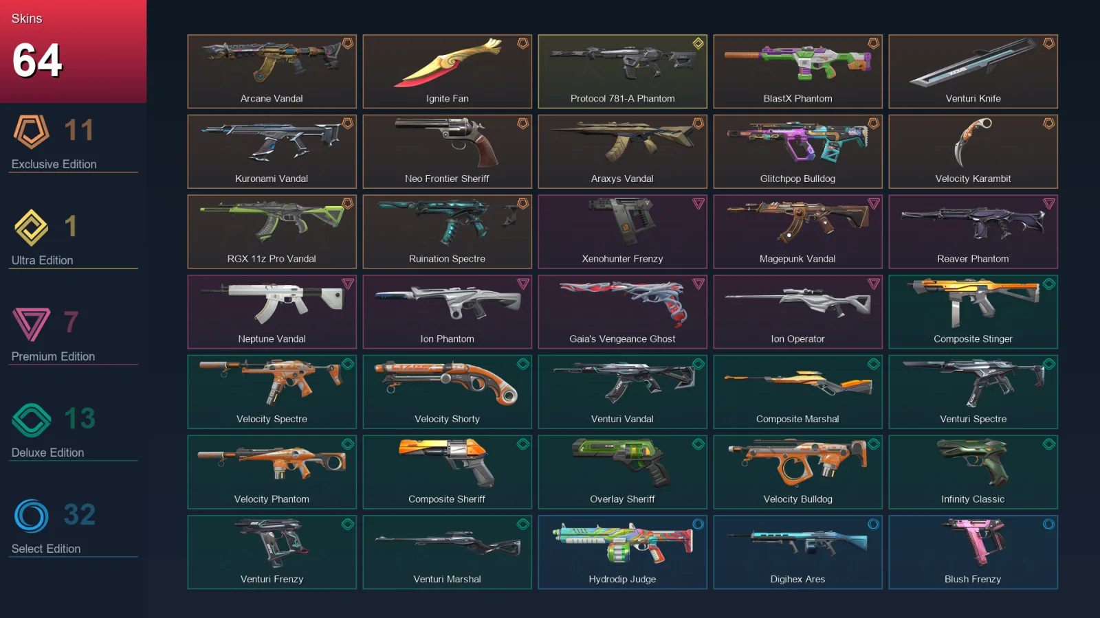 EU | Lv205 | Unranked | 64 Skin | 27 Agent | 119 Buddy