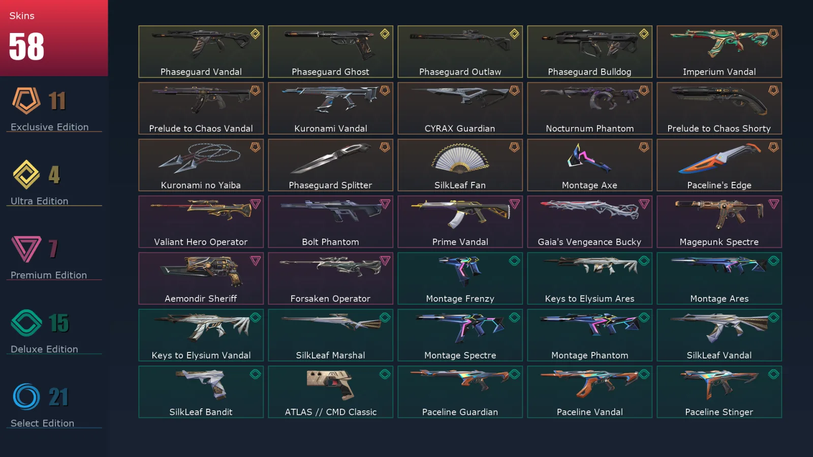 [Valorant] | EU | Level 83 | 19 Agents | 58 Skins