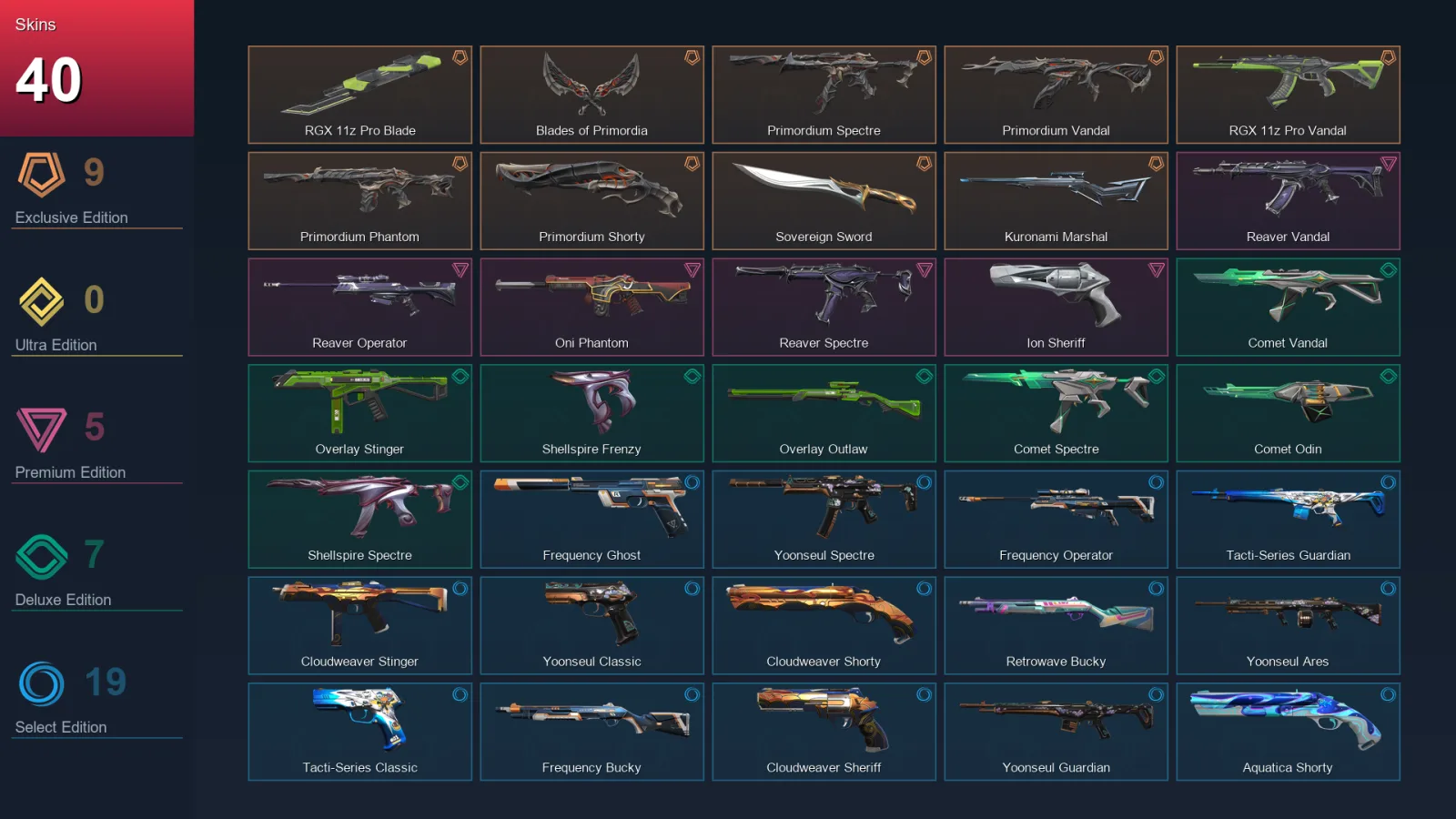 AP | Lv45 | Unranked | 40 Skin | 18 Agent | 37 Buddy