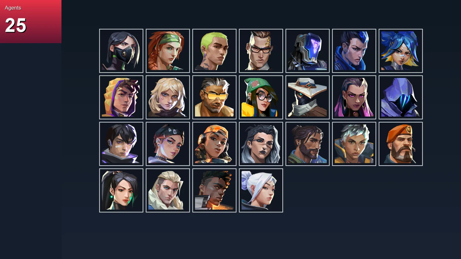 EU | Lv100 | Unranked | 8 Skin | 25 Agent | 42 Buddy