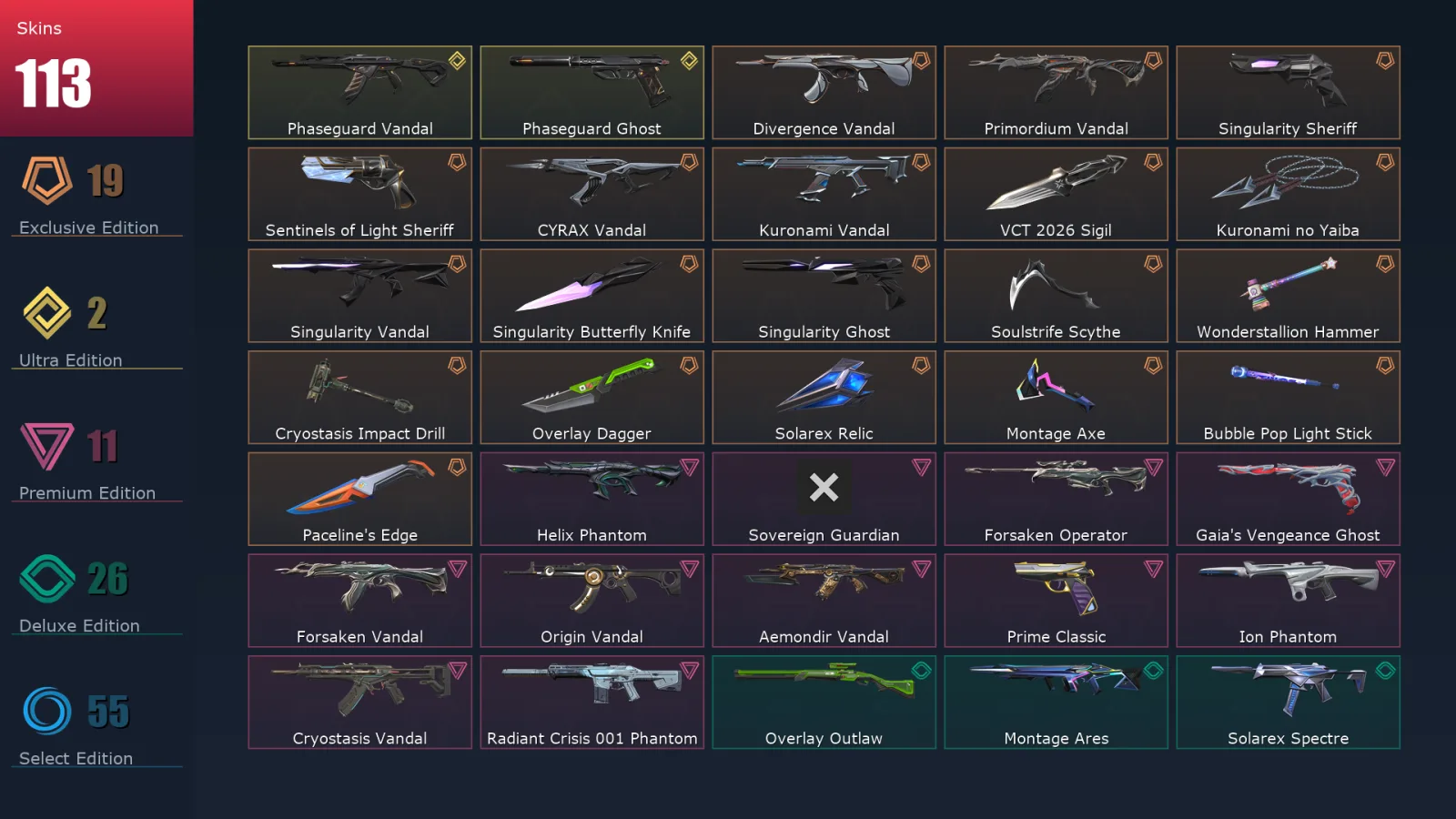 [Valorant] | EU | Level 135 | Diamond 3 | 29 Agents | 113 Skins