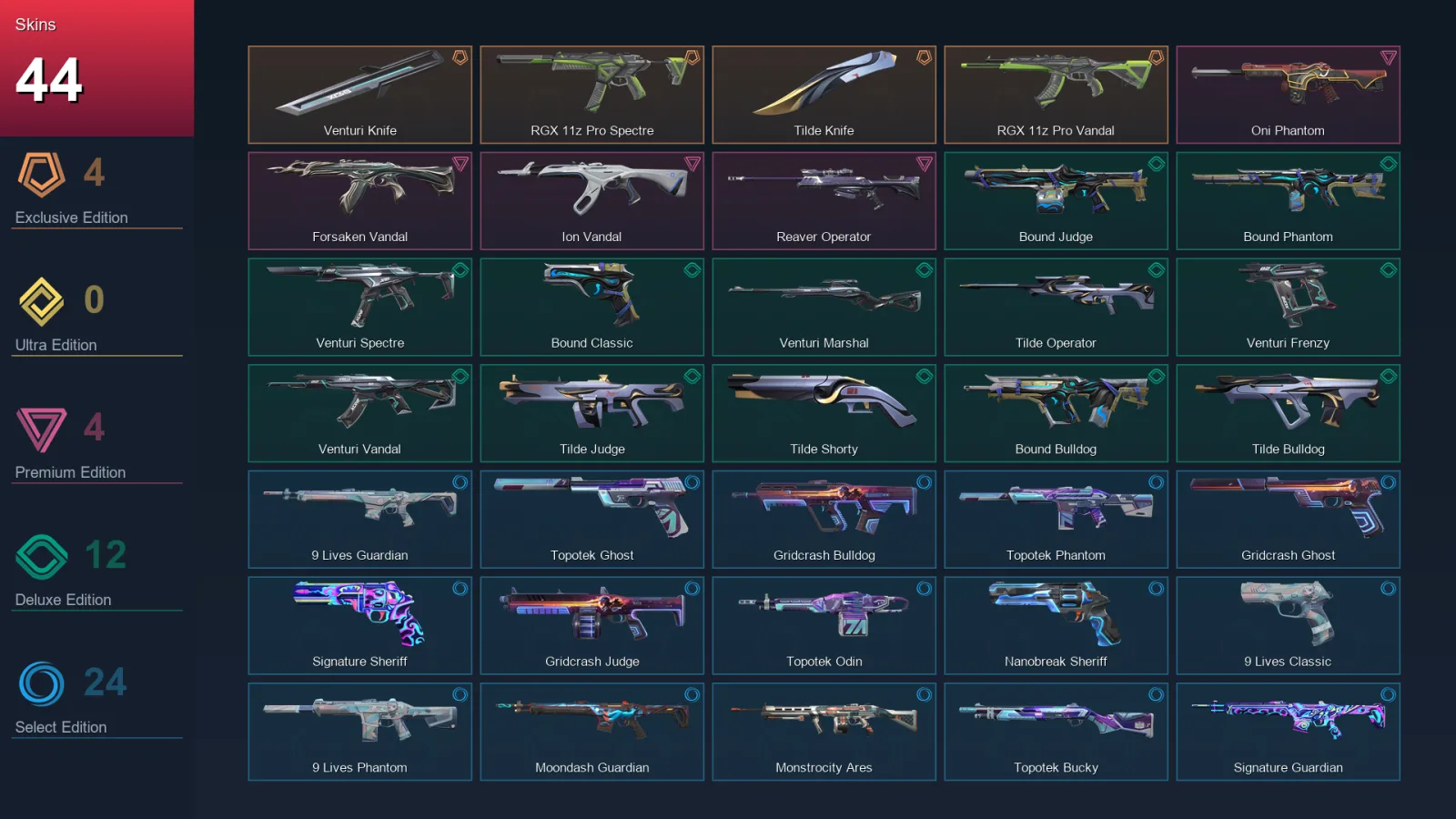 AP | Lv118 | Unranked | 44 Skin | 28 Agent | 70 Buddy