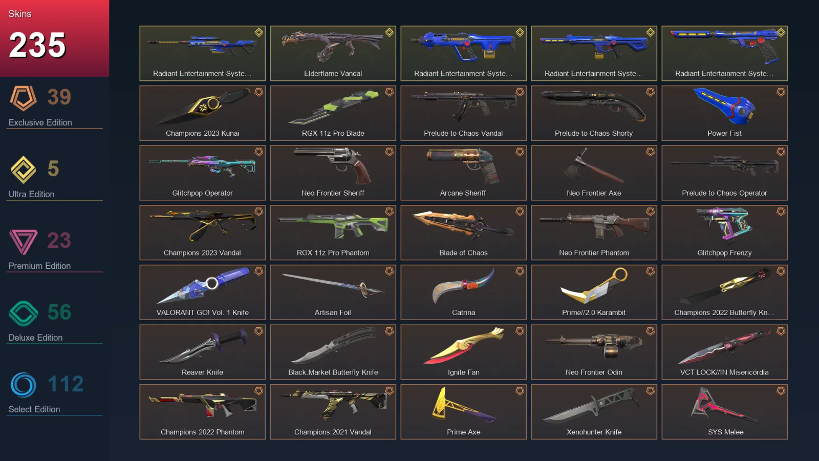 AP | Lv155 | Unranked | 235 Skin | 25 Agent | 159 Buddy