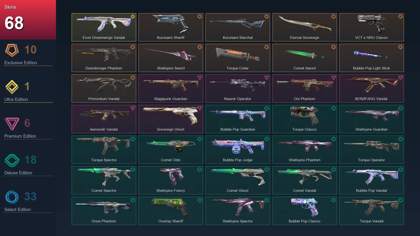 AP | Lv196 | Unranked | 68 Skin | 27 Agent | 71 Buddy