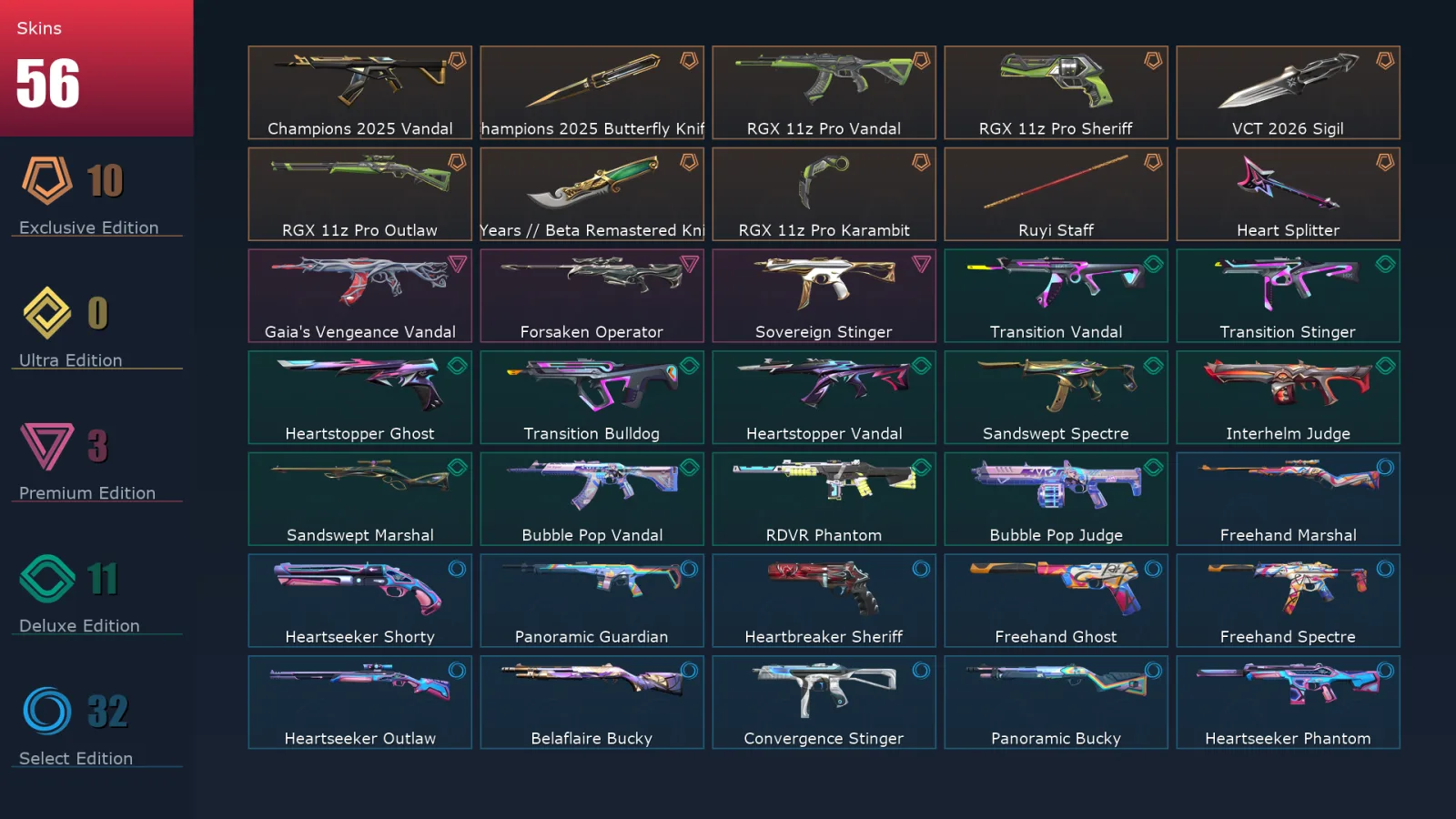 [Valorant] | EU | Level 70 | Diamond 2 | 21 Agents | 56 Skins