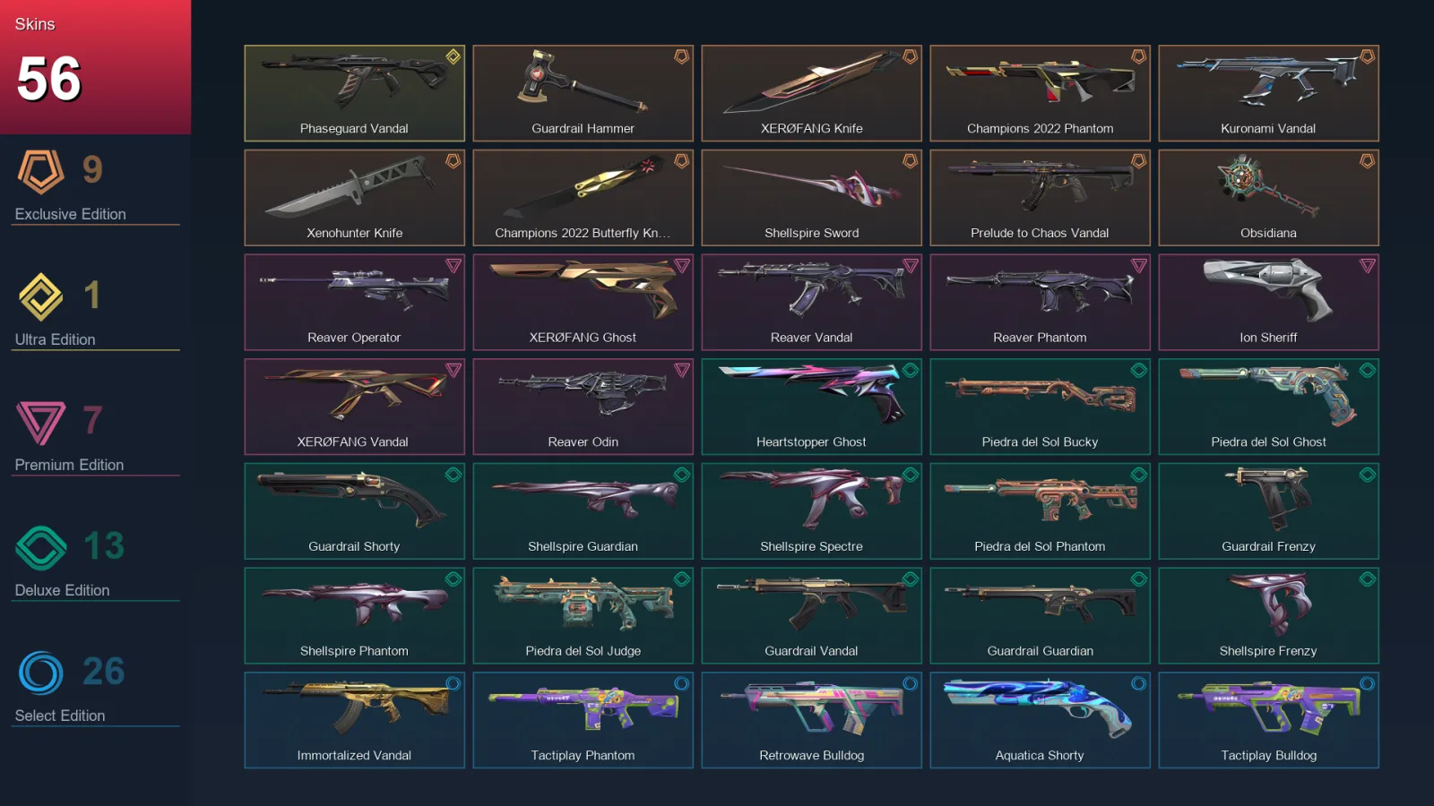 EU | Lv219 | Unranked | 56 Skin | 28 Agent | 95 Buddy
