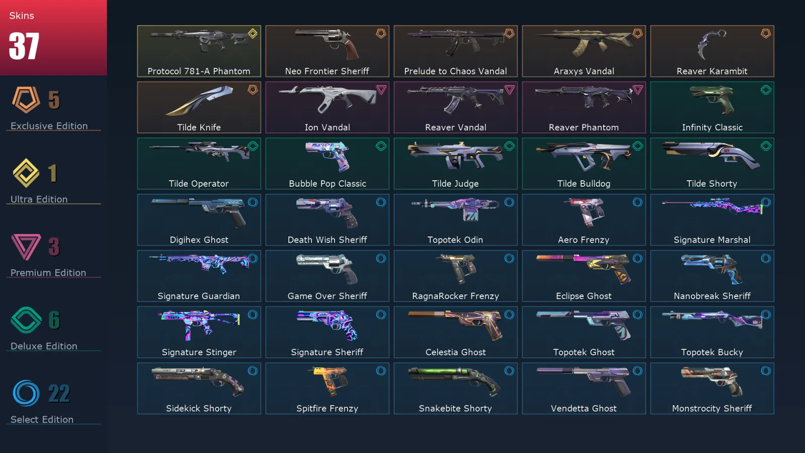 [Valorant] | EU | Level 272 | Gold 2 | 27 Agents | 37 Skins