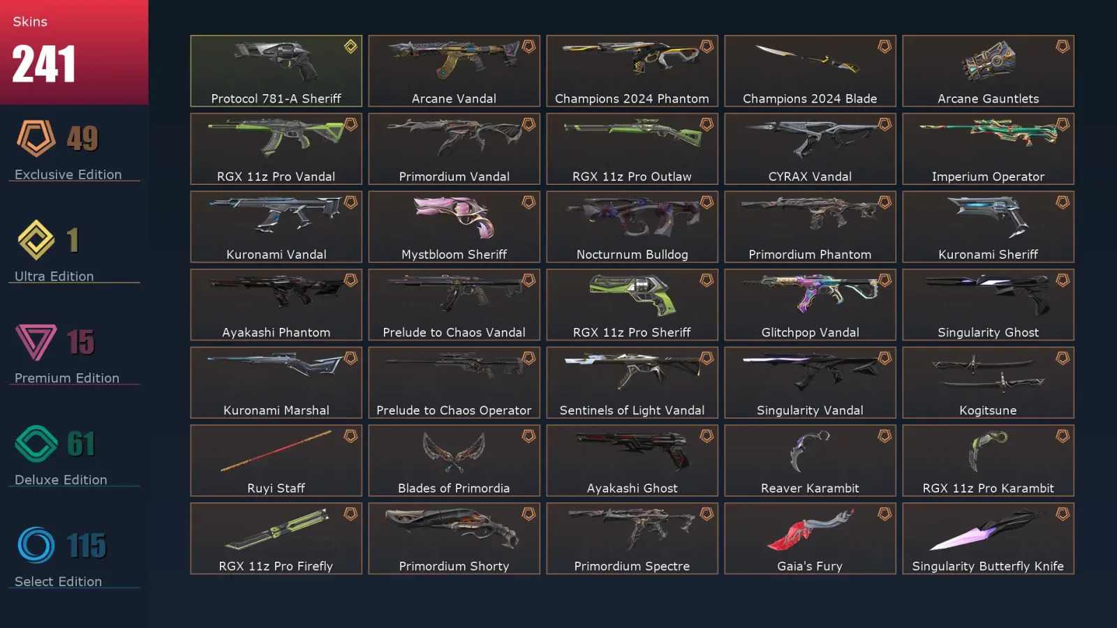 [Valorant] | EU | Level 500 | Platinum 1 | 29 Agents | 241 Skins — Valorant account