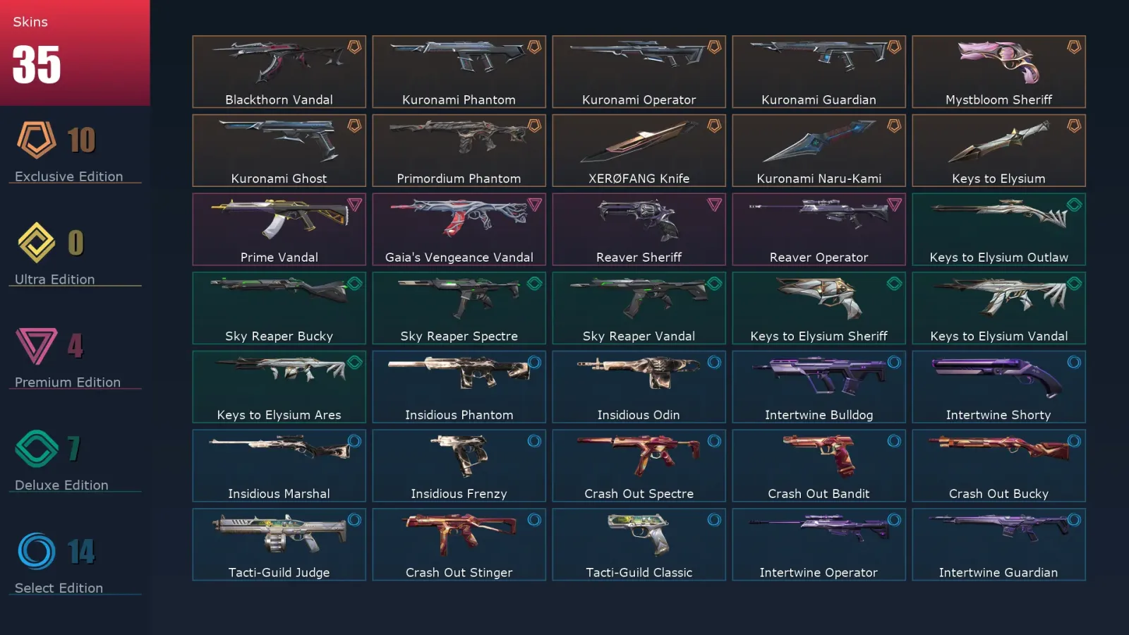 [Valorant] | EU | Level 42 | Diamond 3 | 13 Agents | 35 Skins