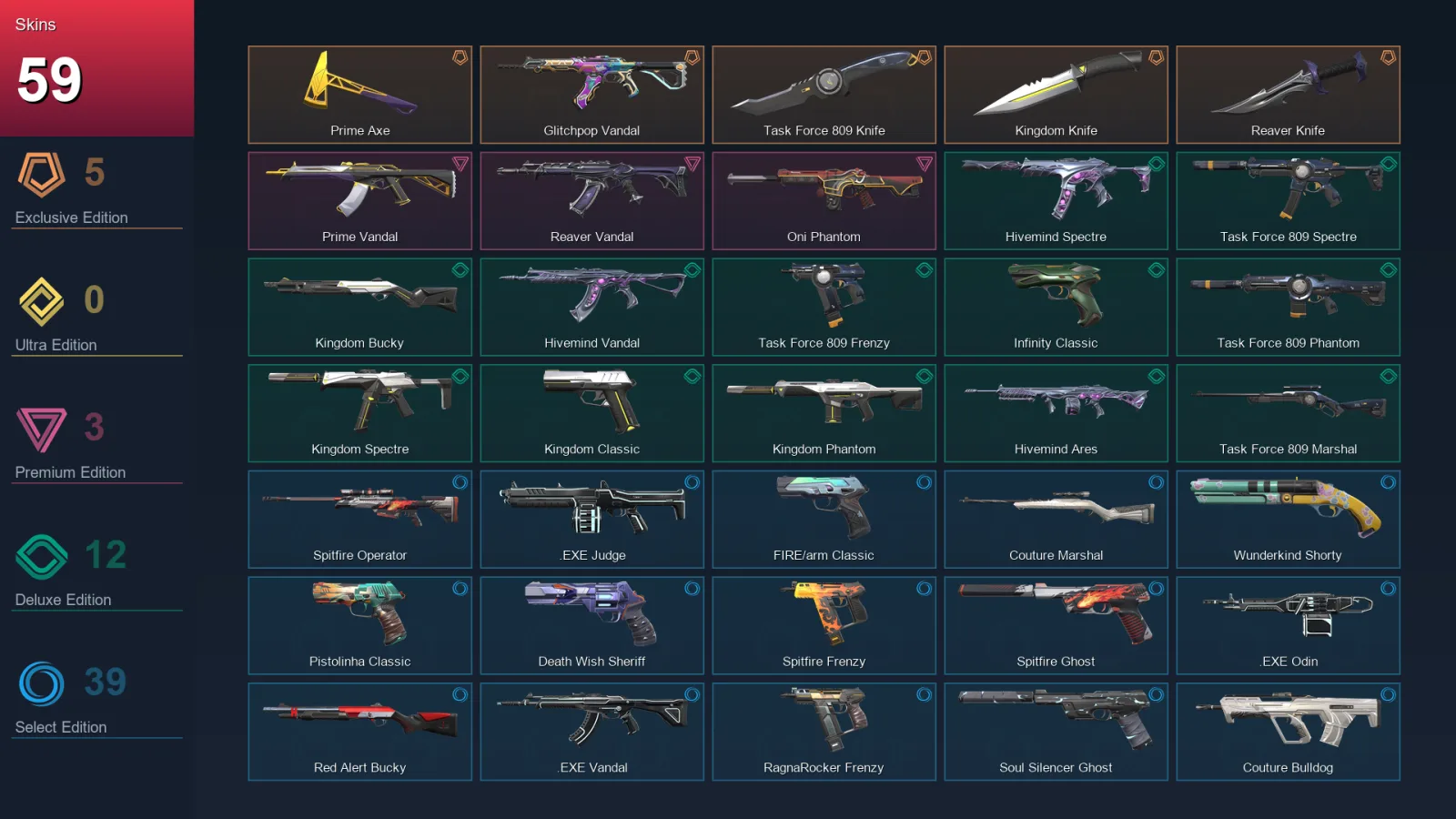 NA | Lv138 | Unranked | 59 Skin | 20 Agent | 77 Buddy