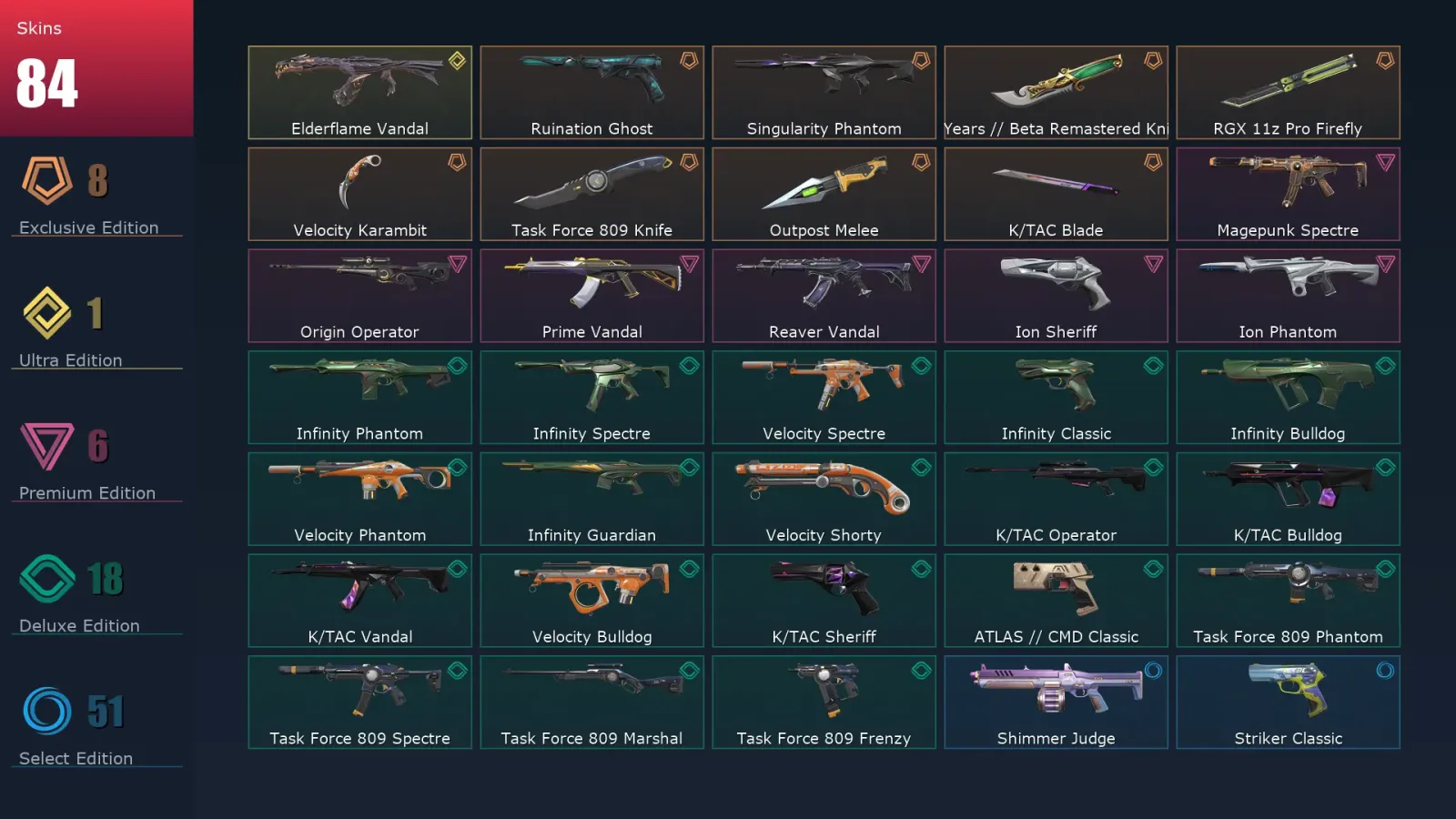 [Valorant] | EU | Level 270 | Gold 3 | 29 Agents | 84 Skins