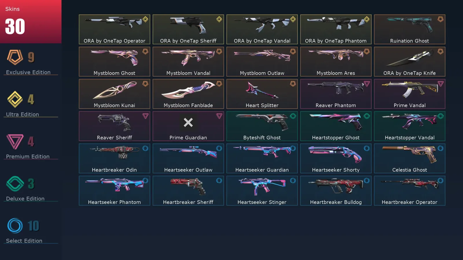 [Valorant] | EU | Level 93 | Bronze 1 | 29 Agents | 30 Skins