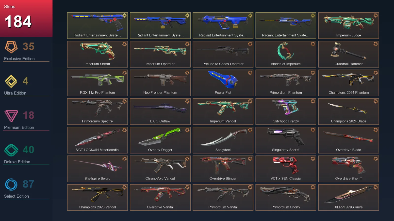 EU | Lv241 | Unranked | 184 Skin | 27 Agent | 169 Buddy