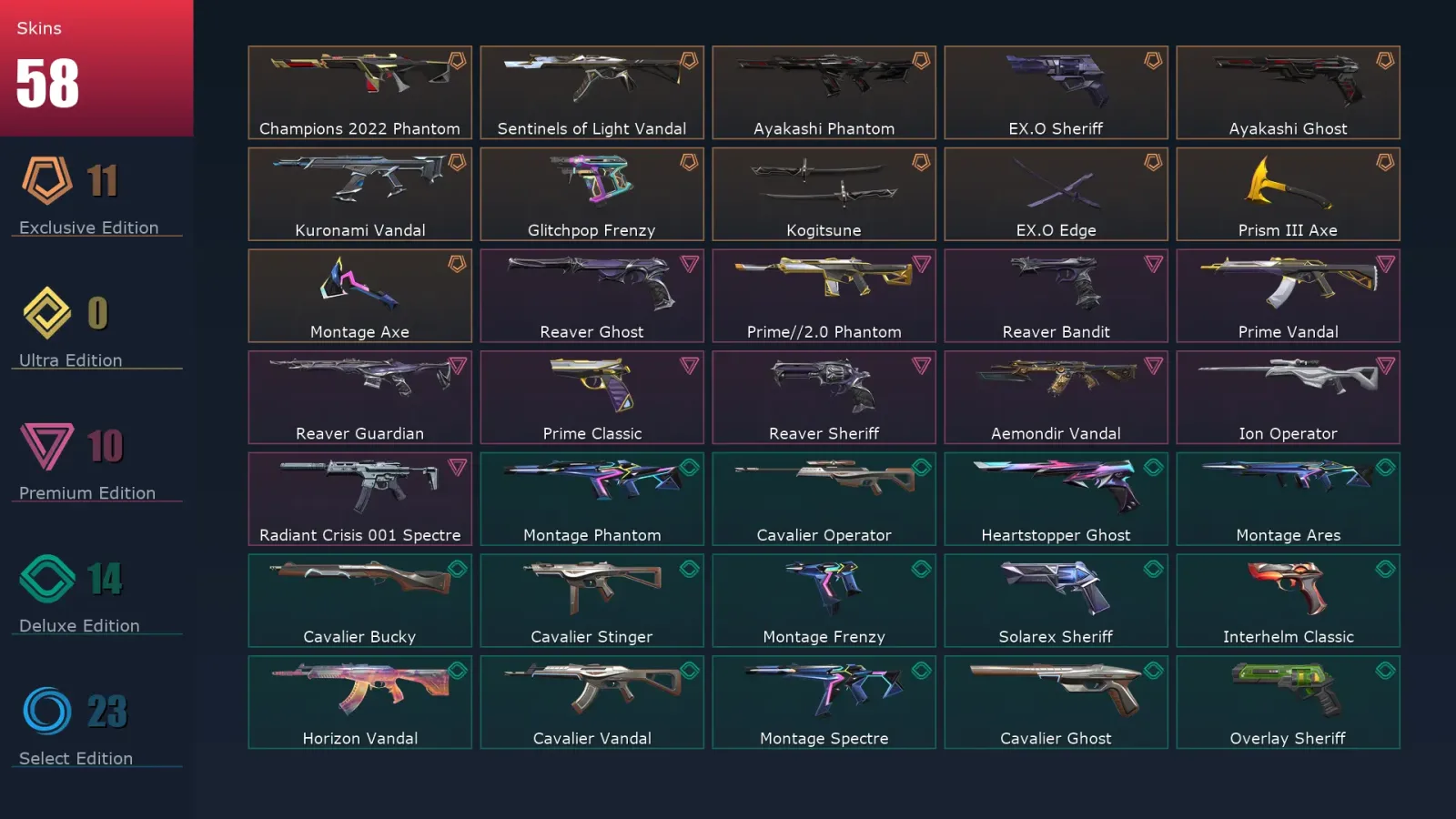 [Valorant] | EU | Level 307 | 28 Agents | 58 Skins