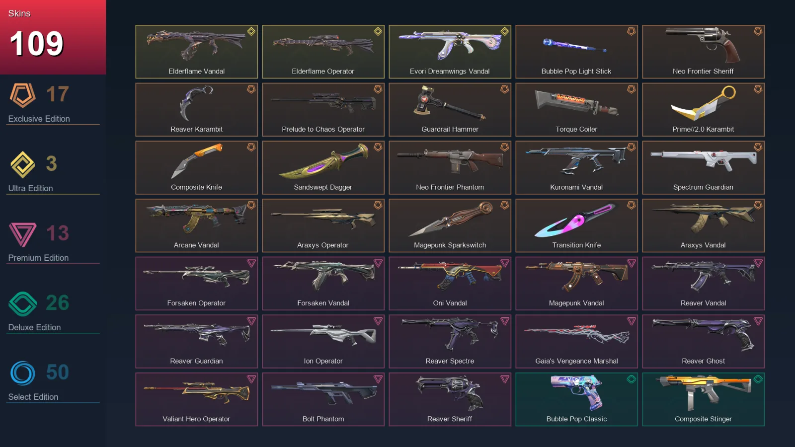 BR | Lv162 | Unranked | 109 Skin | 22 Agent | 96 Buddy — Valorant account