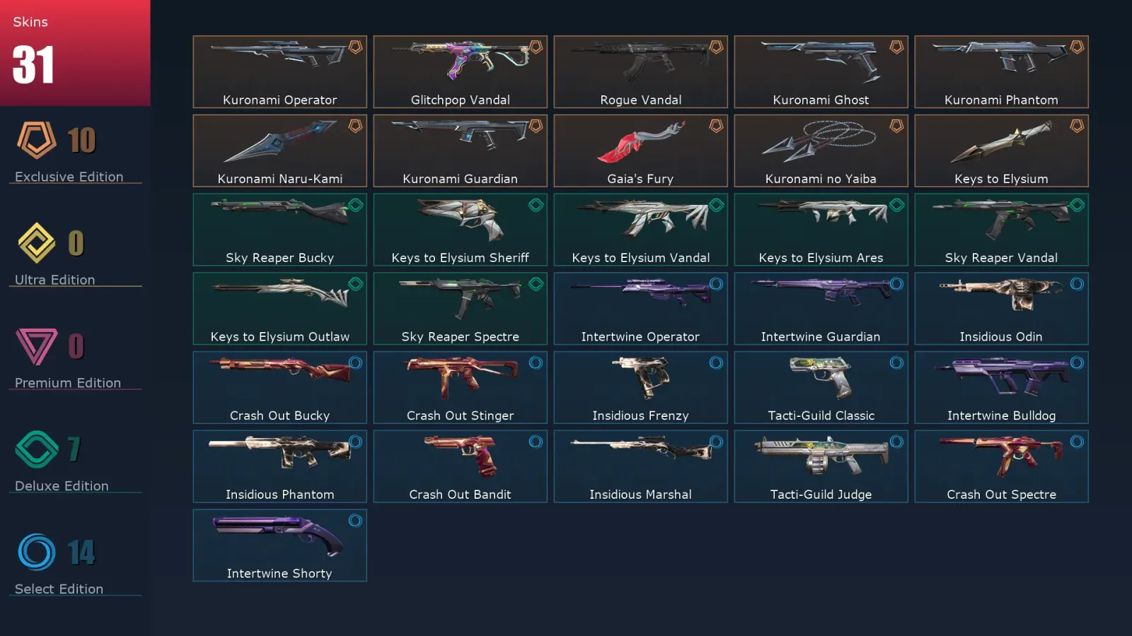 [Valorant] | EU | Level 50 | Ascendant 1 | 15 Agents | 31 Skins