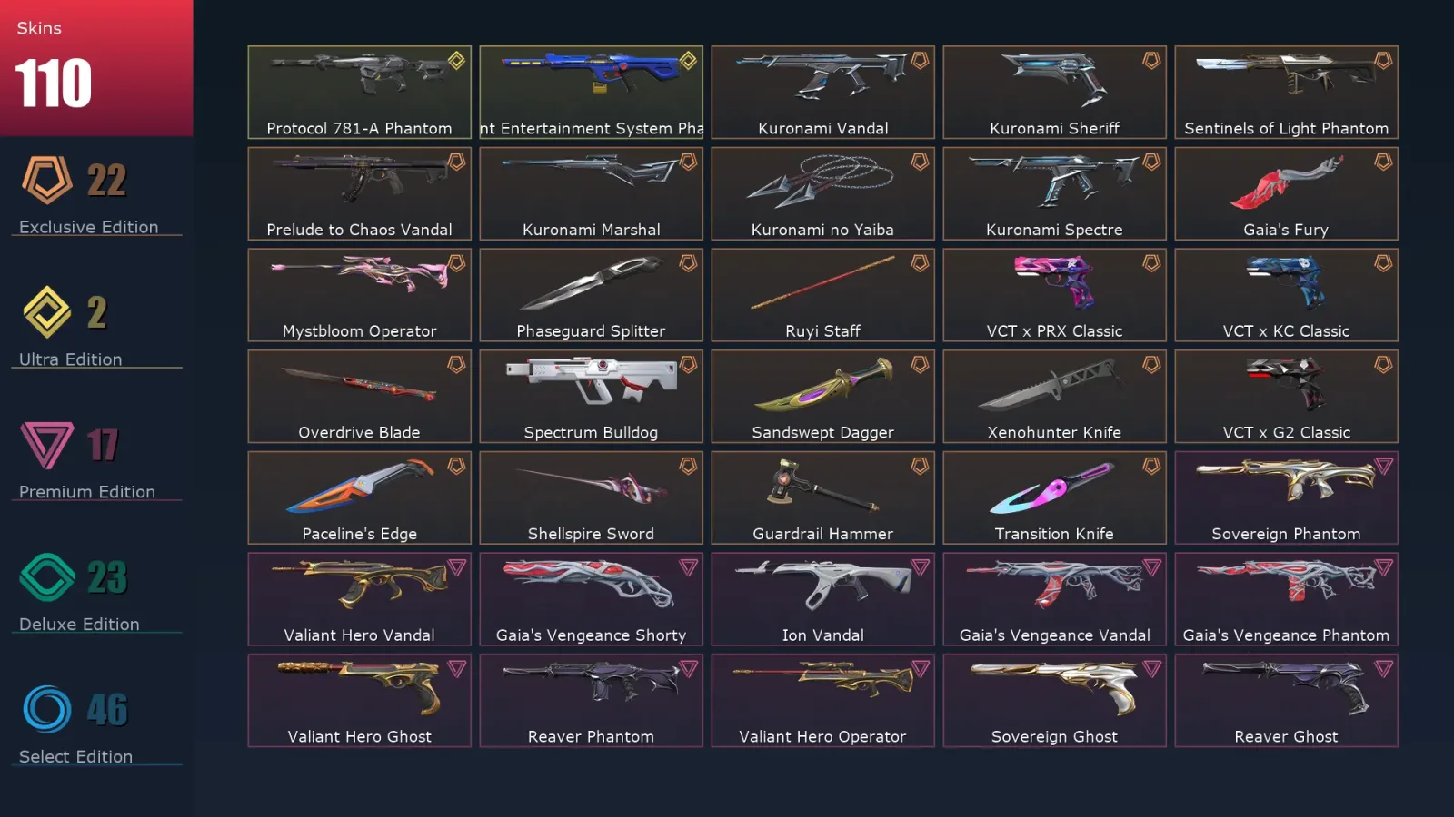 [Valorant] | EU | Level 131 | 27 Agents | 110 Skins — Valorant account