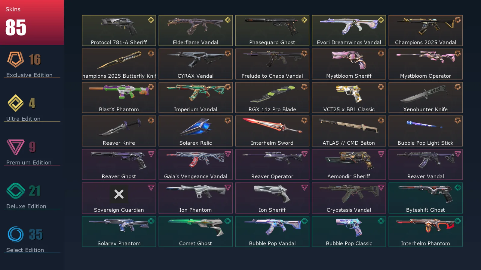 [Valorant] | EU | Level 348 | Platinum 3 | 29 Agents | 85 Skins