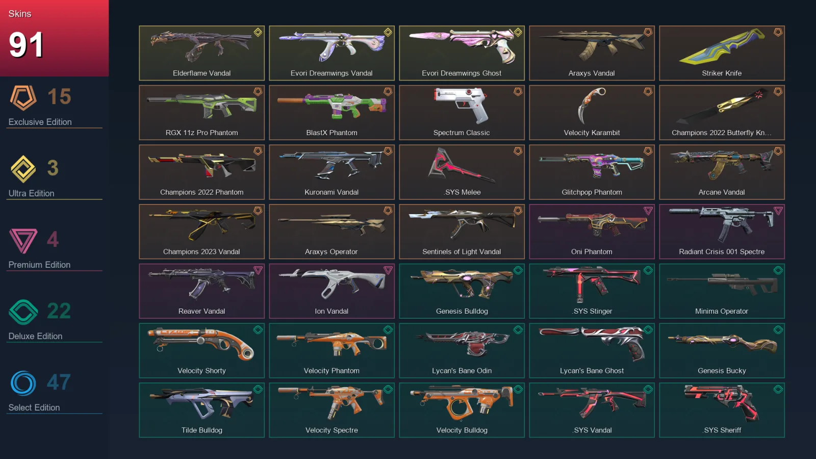 LA | Lv208 | Unranked | 91 Skin | 27 Agent | 115 Buddy