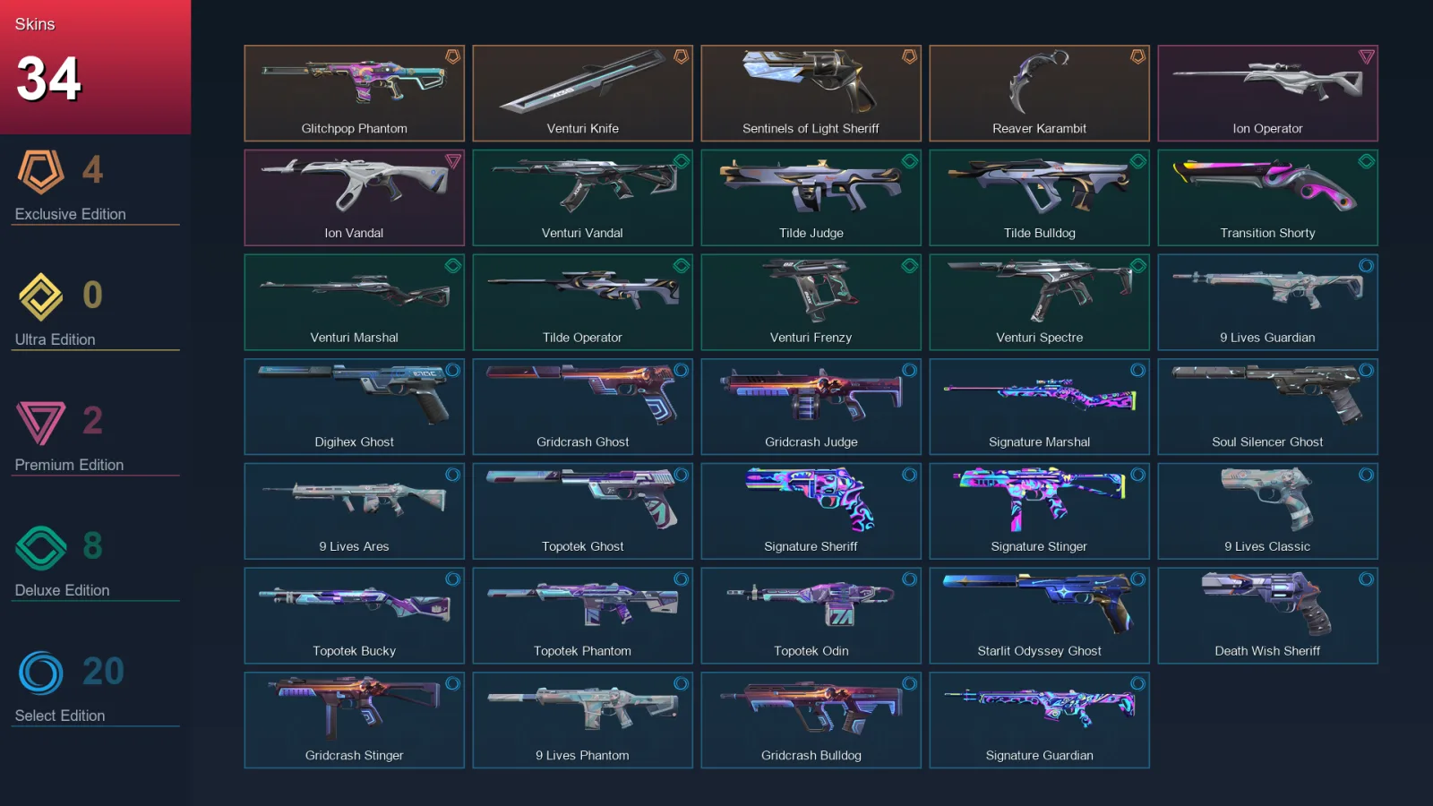 EU | Lv143 | Unranked | 34 Skin | 24 Agent | 65 Buddy