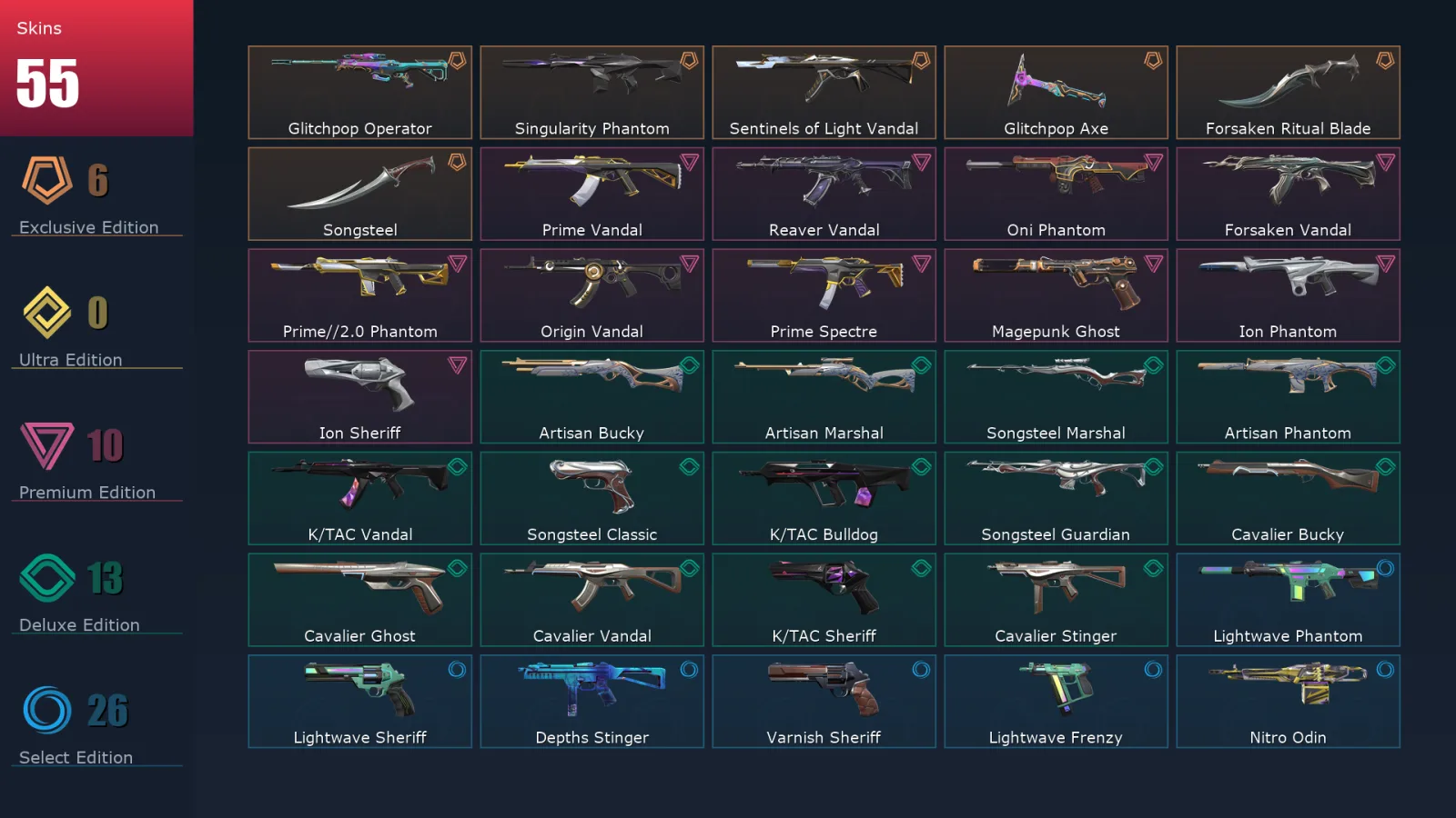 [Valorant] | EU | Level 84 | 20 Agents | 55 Skins